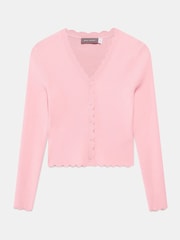 Mint Velvet Pink Scallop Trim Ribbed Cardigan - Image 6 of 7