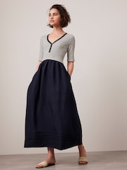 Mint Velvet Navy Striped Woven Mix Midi Dress - Image 2 of 8