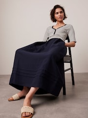 Mint Velvet Navy Striped Woven Mix Midi Dress - Image 3 of 8