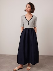 Mint Velvet Navy Striped Woven Mix Midi Dress - Image 5 of 8