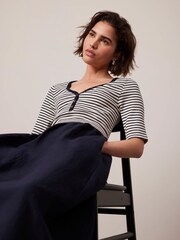 Mint Velvet Navy Striped Woven Mix Midi Dress - Image 6 of 8