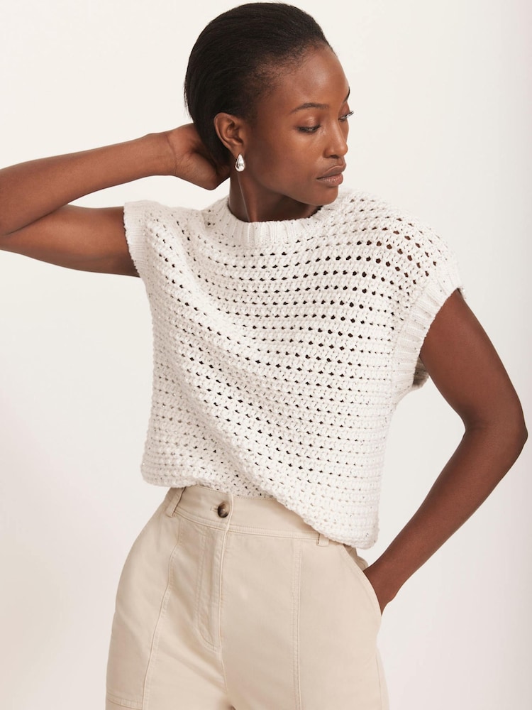 Mint Velvet White Sequin Knit Top - Image 1 of 8 Mint Velvet White Sequin Knit Top - Image 1 of 8