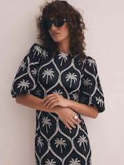 Mint Velvet Black Palm Print 100% Cotton Midi Dress - Image 2 of 8