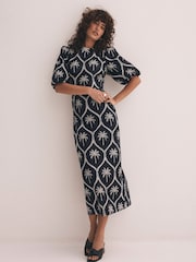 Mint Velvet Black Palm Print 100% Cotton Midi Dress - Image 3 of 8