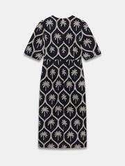 Mint Velvet Black Palm Print 100% Cotton Midi Dress - Image 8 of 8