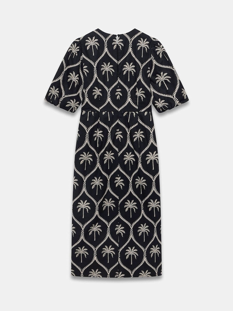 Mint Velvet Black Palm Print 100% Cotton Midi Dress - Image 8 of 8