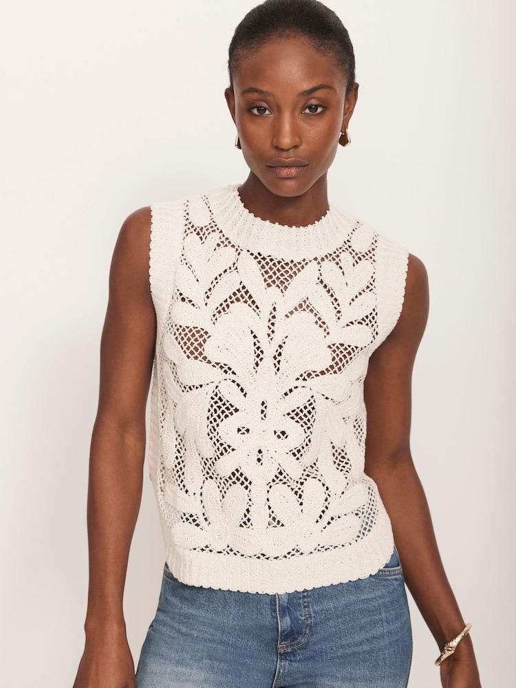 Mint Velvet Cream Crochet Top - Image 1 of 9