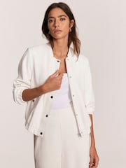 Mint Velvet White Textured Bomber Jacket - Image 1 of 7