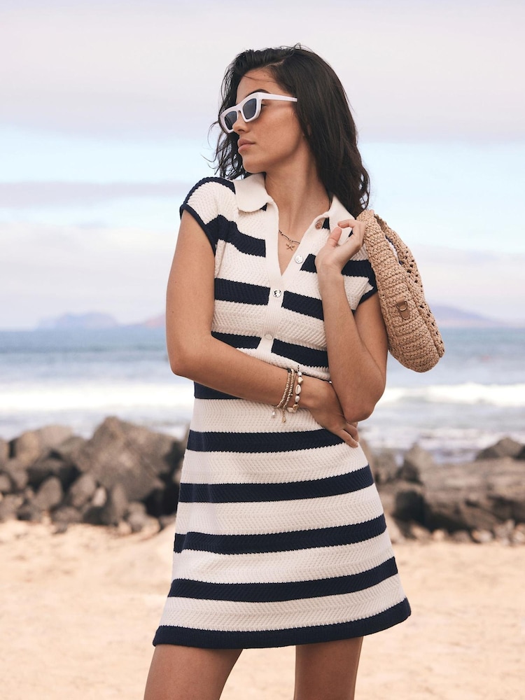 Mint Velvet Navy Stripe Knit Mini Dress - Image 2 of 8
