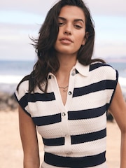 Mint Velvet Navy Stripe Knit Mini Dress - Image 6 of 8