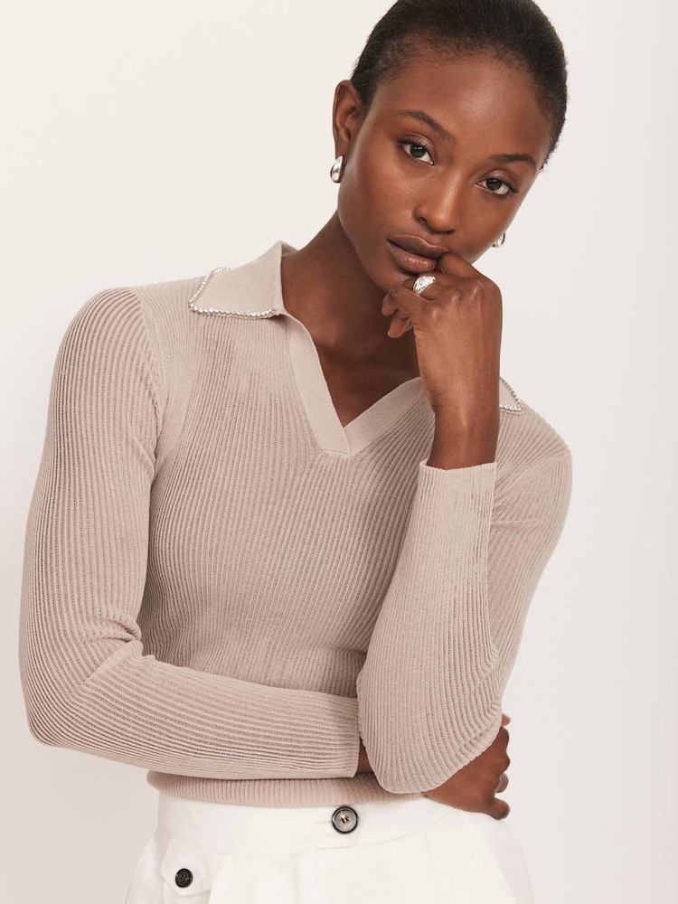 Mint Velvet Cream Embellished Collar Top - Image 2 of 8