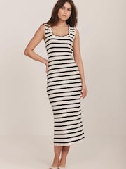 Mint Velvet Cream Jersey Striped 100% Cotton Midi Dress - Image 1 of 9
