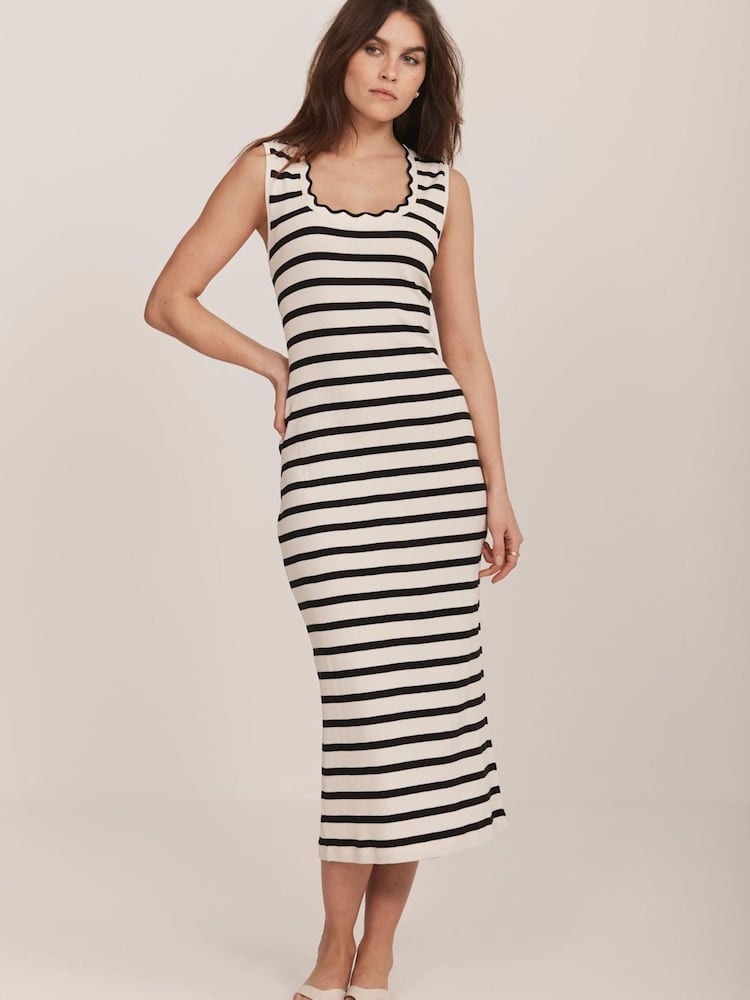 Mint Velvet Cream Jersey Striped 100% Cotton Midi Dress - Image 1 of 9