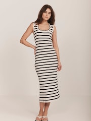 Mint Velvet Cream Jersey Striped 100% Cotton Midi Dress - Image 9 of 9