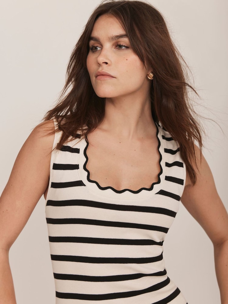 Mint Velvet Cream Jersey Striped 100% Cotton Midi Dress - Image 9 of 9