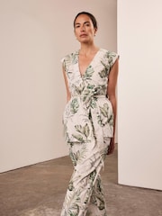 Mint Velvet Green 100% Cotton Wide Palm Print Trousers - Image 2 of 6