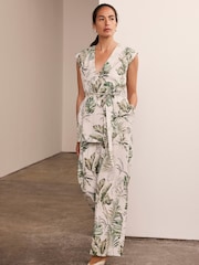 Mint Velvet Green 100% Cotton Wide Palm Print Trousers - Image 3 of 6