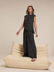 Mint Velvet Black Striped Wide Trousers - Image 1 of 8