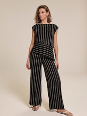 Mint Velvet Black Striped Wide Trousers - Image 3 of 8