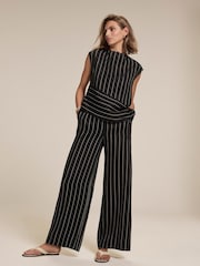 Mint Velvet Black Striped Wide Trousers - Image 4 of 8