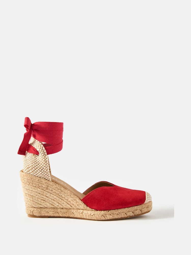 Mint Velvet Red Espadrille Tie Wedges - Image 1 of 4
