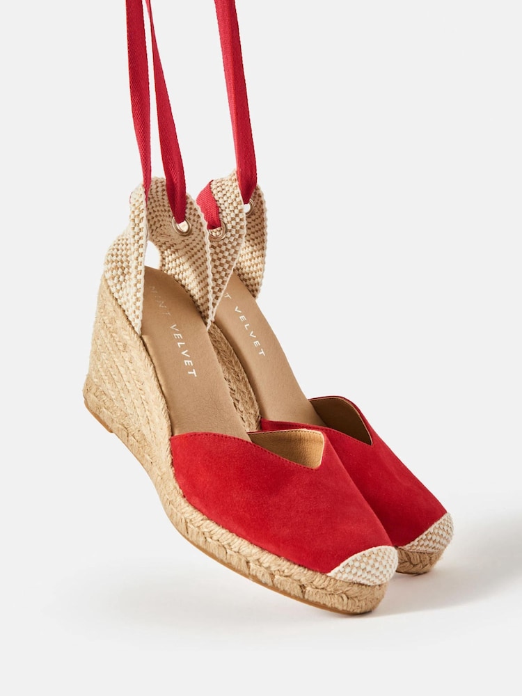 Mint Velvet Red Espadrille Tie Wedges - Image 2 of 4
