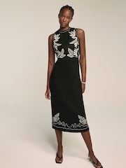 Mint Velvet Black Embroidered 100% Linen Midi Dress - Image 4 of 8