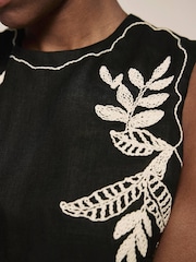 Mint Velvet Black Embroidered 100% Linen Midi Dress - Image 6 of 8