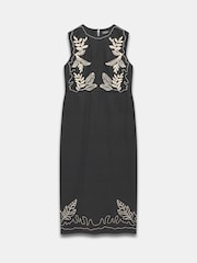 Mint Velvet Black Embroidered 100% Linen Midi Dress - Image 7 of 8