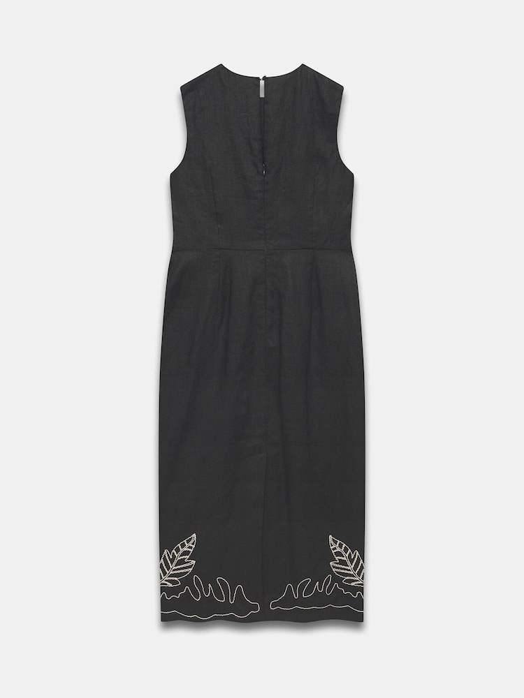 Mint Velvet Black Embroidered 100% Linen Midi Dress - Image 8 of 8
