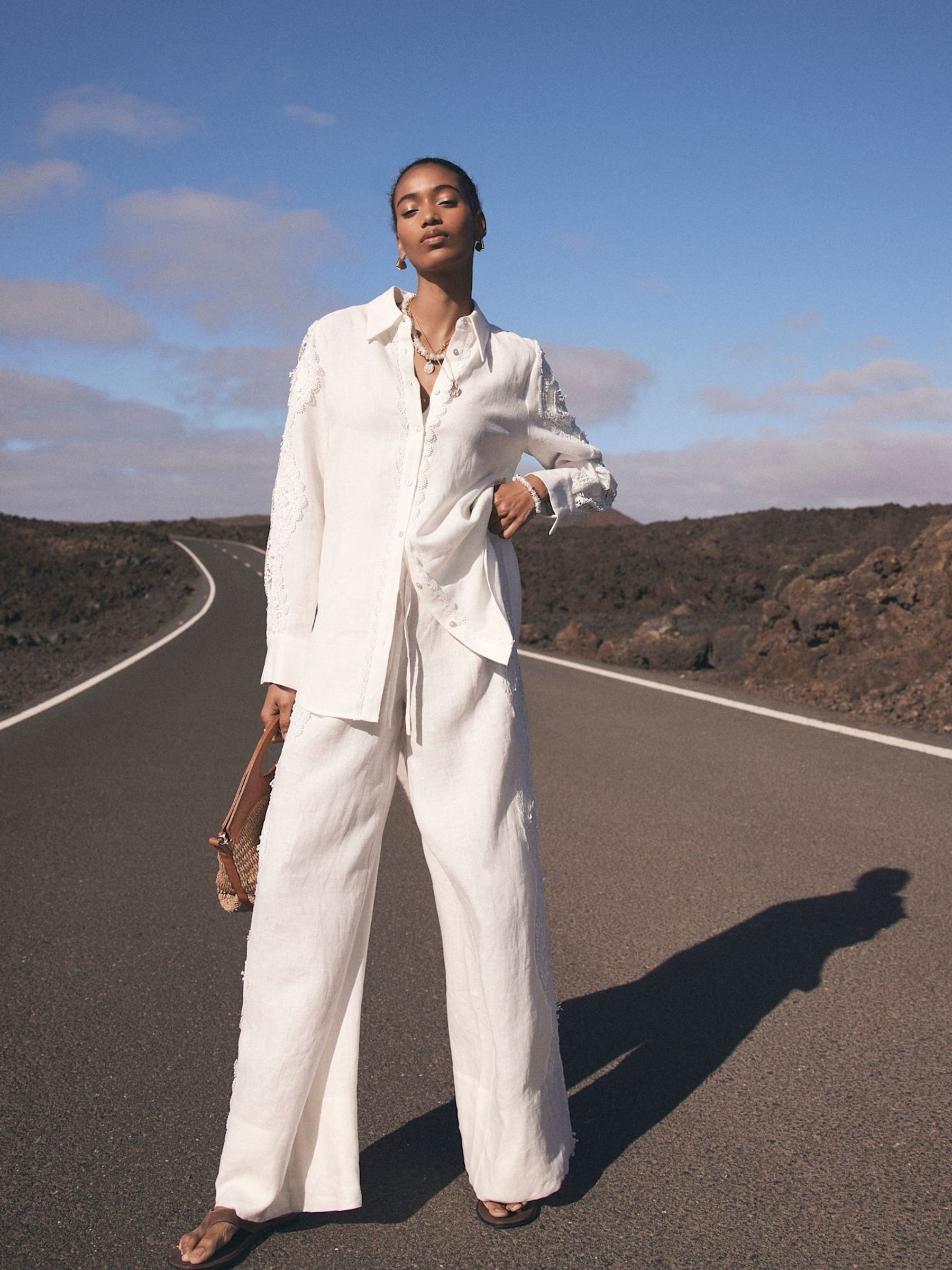Buy Mint Velvet White 100% Linen Lace Trim Wide Trousers from Next USA