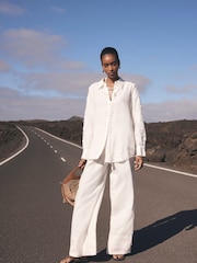Mint Velvet White 100% Linen Lace Trim Wide Trousers - Image 5 of 7