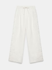 Mint Velvet White 100% Linen Lace Trim Wide Trousers - Image 6 of 7