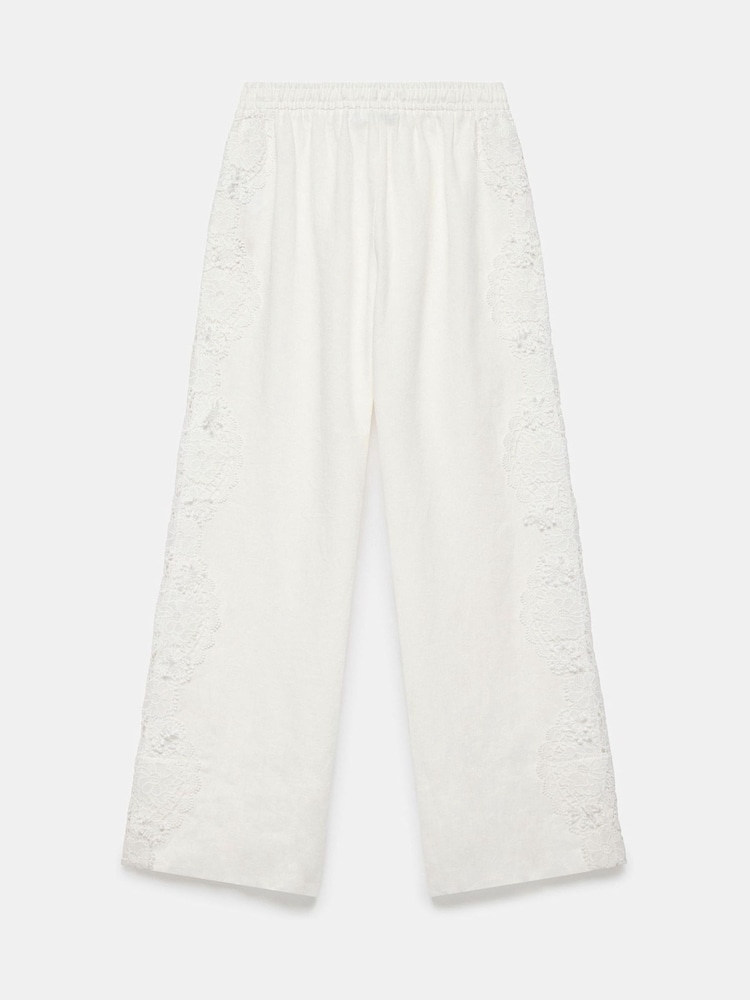 Mint Velvet White 100% Linen Lace Trim Wide Trousers - Image 7 of 7