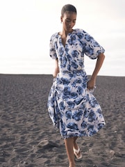 Mint Velvet Blue Floral Print 100% Cotton Midi Skirt - Image 2 of 7