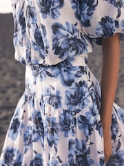 Mint Velvet Blue Floral Print 100% Cotton Midi Skirt - Image 3 of 7