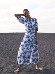Mint Velvet Blue Floral Print 100% Cotton Midi Skirt - Image 4 of 7