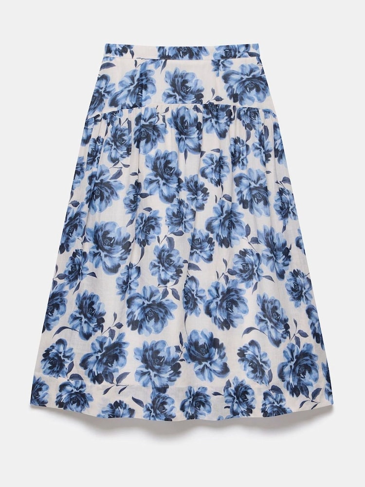 Mint Velvet Blue Floral Print 100% Cotton Midi Skirt - Image 7 of 7