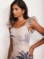 Mint Velvet Blue Palm Print 100% Cotton Midi Dress - Image 4 of 8