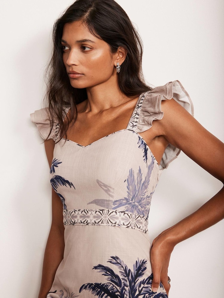 Mint Velvet Blue Palm Print 100% Cotton Midi Dress - Image 4 of 8