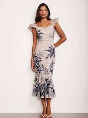 Mint Velvet Blue Palm Print 100% Cotton Midi Dress - Image 5 of 8