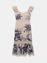 Mint Velvet Blue Palm Print 100% Cotton Midi Dress - Image 6 of 8