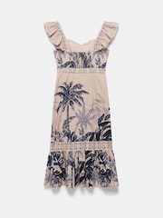 Mint Velvet Blue Palm Print 100% Cotton Midi Dress - Image 7 of 8