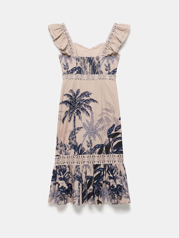 Mint Velvet Blue Palm Print 100% Cotton Midi Dress - Image 7 of 8