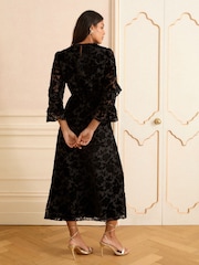 Love & Roses Black Floral Burnout Ruffle Midi Dress - Image 4 of 4