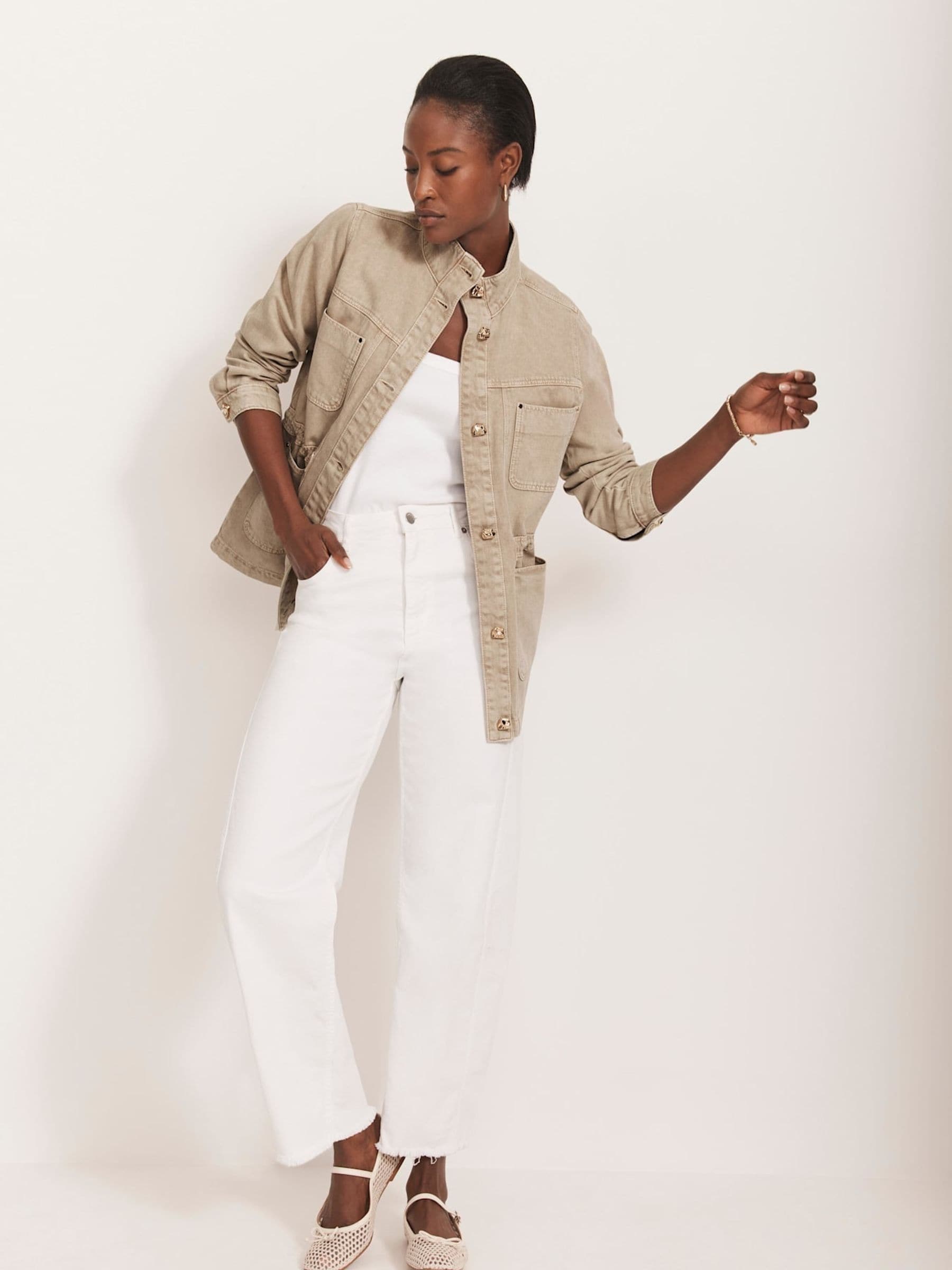 Buy Mint Velvet Cream Washed Utility Denim 100% Cotton Jacket from