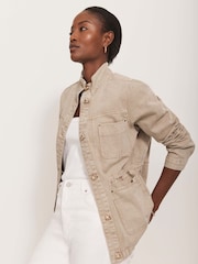 Mint Velvet Cream Washed Utility Denim 100% Cotton Jacket - Image 4 of 8