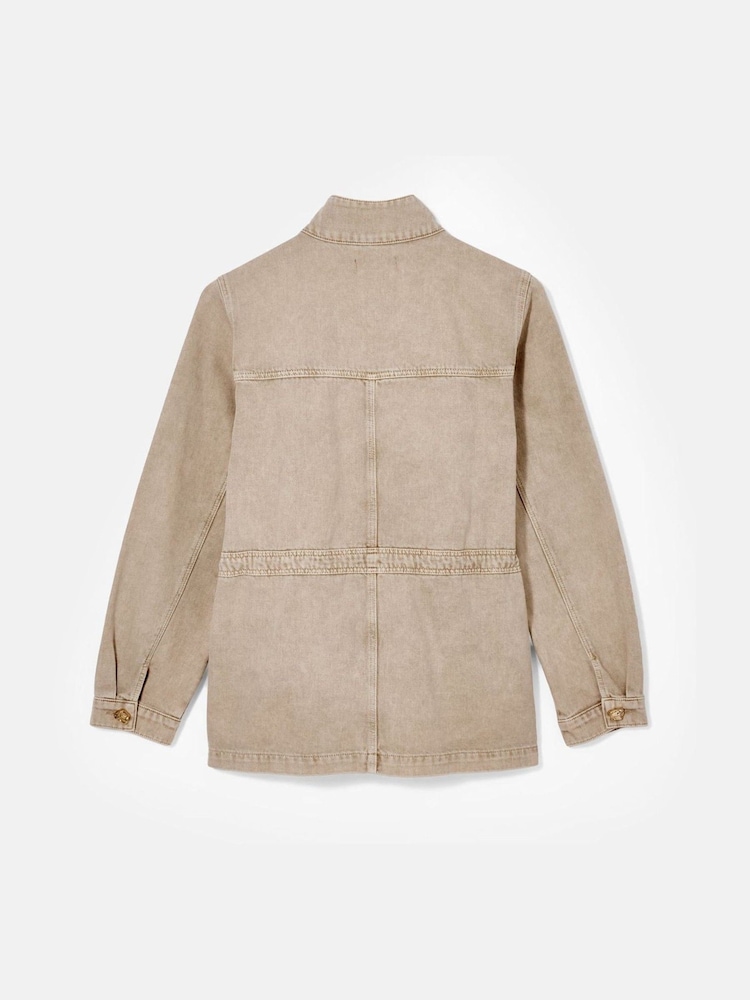 Mint Velvet Cream Washed Utility Denim 100% Cotton Jacket - Image 8 of 8