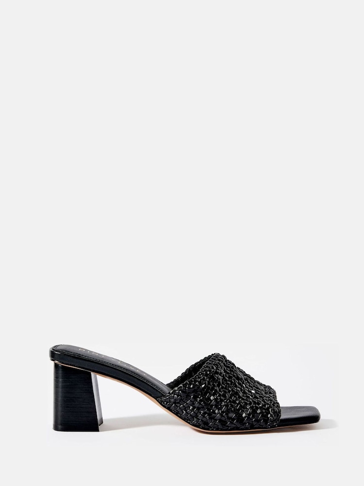 Mint Velvet Black Jay Woven Block Heel Mules - Image 2 of 5