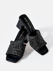 Mint Velvet Black Jay Woven Block Heel Mules - Image 3 of 5